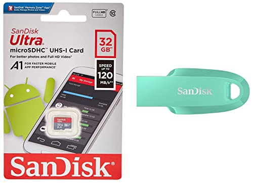 SanDisk Ultra microSD UHS-I Card 32GB, 120MB/s R & Ultra Curve USB 3.2 32GB 100MB/s R Green SanDisk Ultra microSD UHS-I Card 32GB, 120MB/s R & Ultra Curve USB 3.2 32GB 100MB/s R Green