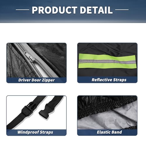 A ABSOPRO wasserdichte Autoabdeckung Auto Outdoor Vollabdeckung für Suzuki Jimny JB64W/JB74W mit unterem winddichtem Schnallen-Verschluss 151,57 x58,27 x62,99 Schwarz