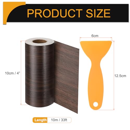 Image of HARFINGTON Wood Grain Repair Tape 4 Inch x 33ft Self Adhesive Repair Patch Tape Simulated Wooden Floor Tapes with Plastic Scraper for Tables Doors Windows Furniture, Black Walnut