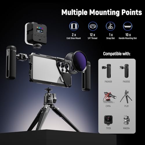 Image of NEEWER S25 Ultra Phone Cage, Mobile Video Rig Phone Stabilizer with 67mm Filter Adapter, 17mm Lens Backplate, T Mount Lens Adapter, Compatible with Samsung Galaxy Moment T Series Lenses, PA082