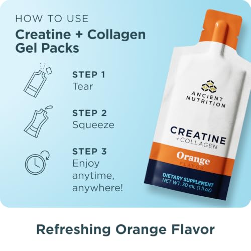 Ancient Nutrition 5g Creatine Monohydrate + Collagen Gel Pack, Orange - image 7