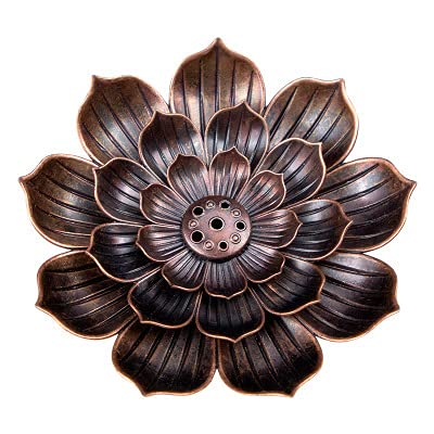 2 in1 Kreativer Räucherstäbchenhalter, Legierung, Lotuslinie, Räuchergefäß, Metallhandwerk, Sandelholz-Spulenbasis, Rotbronze, Heimdekoration_voghion.com