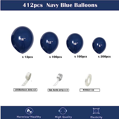 Image of 412pcs Navy Blue Balloons Garland Arch Kit 18 12 10 5 Inch Different Sizes Latex Balloons for Shower Christmas Birthday Festival Happy Blue Theme AnniversaryWedding Jungle Safari Decorations