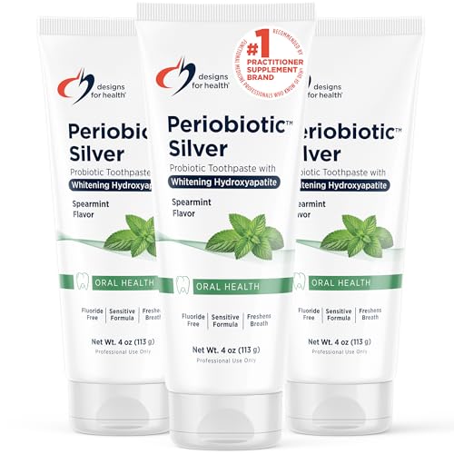 Designs for Health PerioBiotic Silver Hydroxyapatite Toothpaste - Fluoride Free Toothpaste with Oral Probiotics with Whitening Hydroxyapatite - Supports Gum Health & Remineralization (3 Pack 4oz)