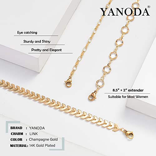 Yanoda 3Pcs Gold Ankle Bracelets For Women Dainty 14K Gold Plated Layering Anklets Set Adjustable Fashion Rhinestone Lace Fishbone Link Chain Ankle Bracelet Adjustable Beach Foot Jewelry Gifts #TOP2