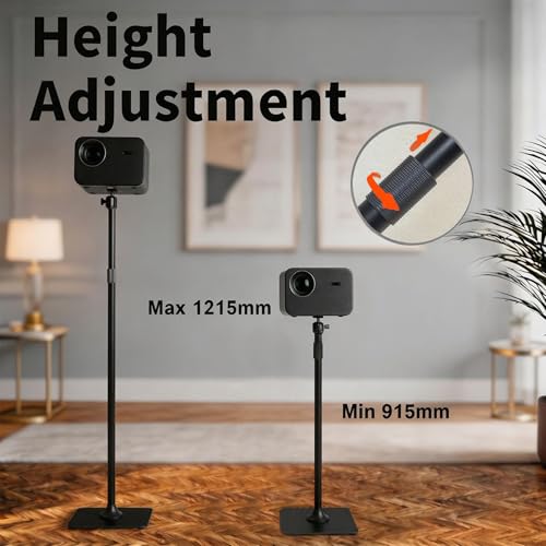 MODEGAO Stable Projector Floor Stand with Patented Base, 15 lbs Heavy Duty, No Wobble, 36"–48" Adjustable Height, Built-in Cable Management, Universal 1/4"-20 Mount for Bedroom, Living Room & Office — view 3