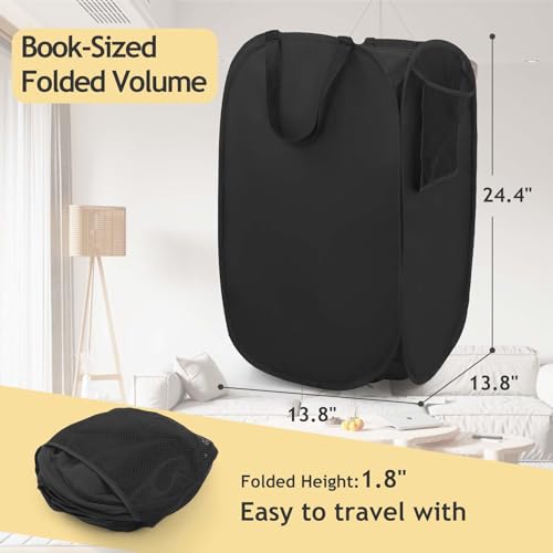 Image of House Again Upgraded Polyester Pop-up Laundry Hamper, 70L (18.5 Gal) Laundry Basket with Durable Handles, Solid Bottom, High Carbon Steel Frame and Side Pocket, Easy to Open and Fold Flat for Storage