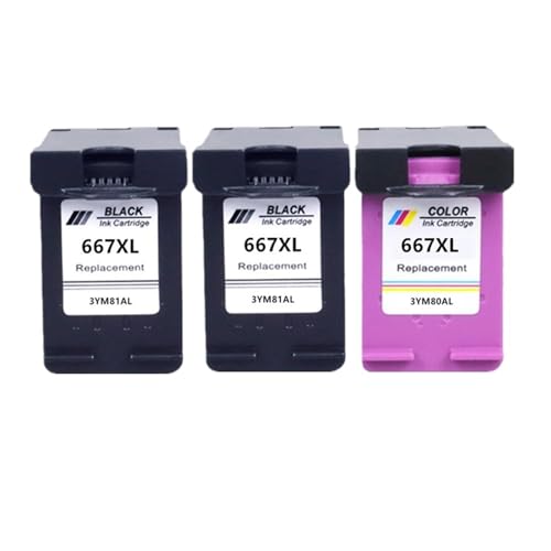 Cartouche d'encre 667XL pour DeskJet Advantage 2375 2376 - Pack de 2 noir et 1 couleur