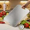 304 Stainless Steel Rectangular Chopping Board for Kitchen | with 2 Steel Straw & Anti-Skid Silicon Pad | Both Side Usable | for Cutting Vegetables, Meat, Fish, Fruits | Large | 36 x 25 cm