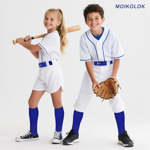Age 10 Above Double Baseball Socks and Belt Combo Set Softball Socks and Elastic Waist Belt for Boys Girls (Multi-colored)3