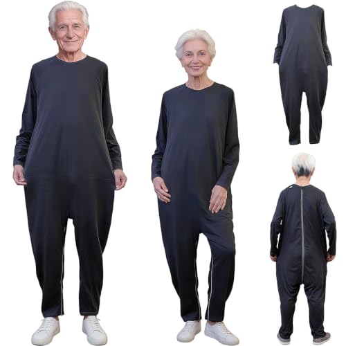 Image of Unisex Anti-Strip and Tear-resistant Adaptive Jumpsuit with Back and Leg Zipper,One-piece Long-sleeved Trousers,Suitable for Seniors,Incontinence Care,Dementia,Alzheimer's Patients(Black XL)