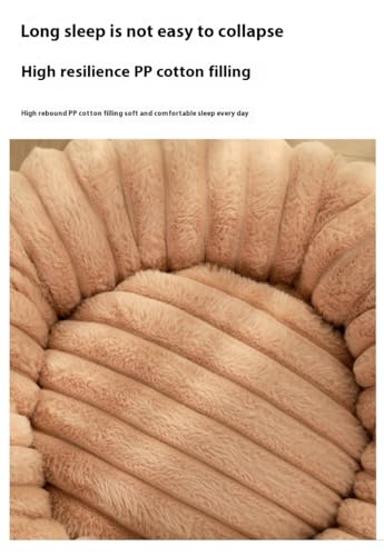 Donut Hundebett für kleine und mittelgroße Hunde, waschbares Kunstfell mit Cord-Fleece und rutschfester Unterseite, rundes Haustierbett mit abnehmbarem Bezug, Beige, L - 80 cm