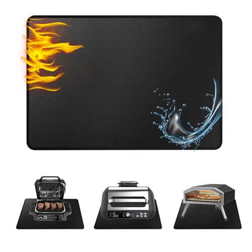 Heat Resistant Grill Mat, 15 x 18 inches Double-sided fireproof and waterproof BBQ protection mat Multi-Purpose for Grills Pizza Ovens Smokers Black