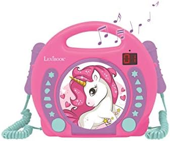Lexibook Disney Princess Rapunzel CD player for kids with 2 toy microphones, headphones jack, with batteries, pink, RCDK100DP
