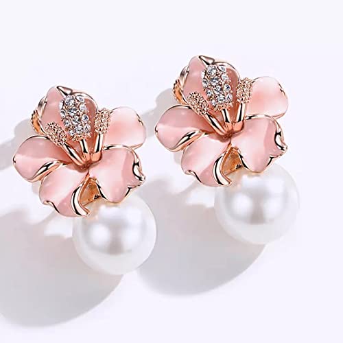 Crystal Pearl Plated Stud Earrings