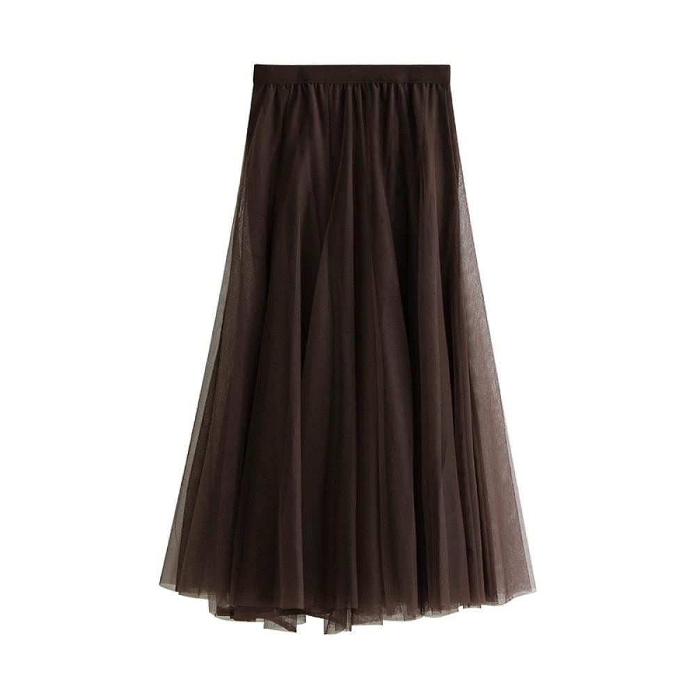 Gonna,Gonne Longuette A Vita Alta Vintage Tinta Unita Tulle A Strati Fluidi Moda Estiva Elegante Gonna In Rete A Trapezio Pieghettato Con Vita Elastica Per Ragazza Data Di Festa Festa Di Matrimonio