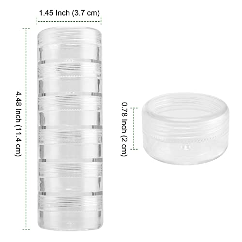 PINGEUI 10 Sets 6 Layer Small Stackable Plastic Containers, 8 ml Clear Cylindrical Plastic Storage Jars with Lids for Beads, Buttons, Crafts, and small items by PINGEUI - Image 2