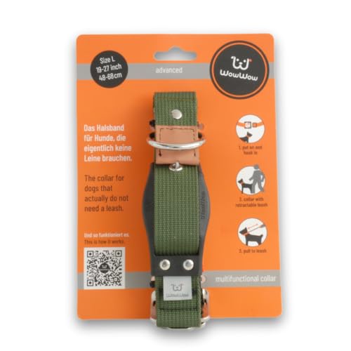 WowWow Advanced Khaki Hundehalsband mit Leine - Metallverschluss - Größe S 33-38 cm, innovatives Halsband mit - bekannt aus der Höhle der Löwen (S)
