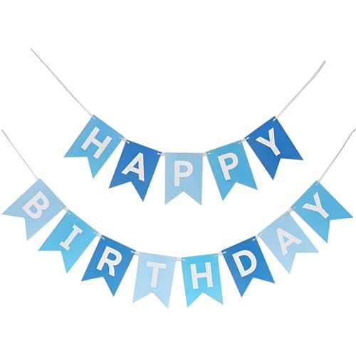 TOYVENTURES Happy Birthday Banner Blue Large Reusable Hanging Garland Happy Birthday Bunting Party Decoration For Boys Men Baby Shower Photo Backdrop Party Supplies (13 Pieces)