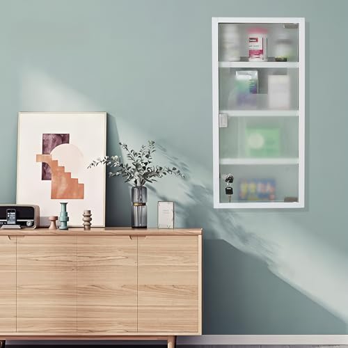 Botiquín de acero inoxidable con cierre, armario de almacenamiento de 4 niveles para pared, montaje superficial o empotrado, ideal para baño, oficina o primeros auxilios, 10,6 x 4,7 x 22,4 pulgadas miniatura 2