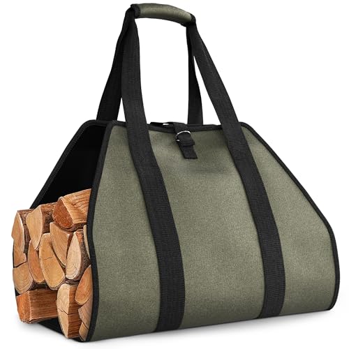 Lagarto Firewood Carrier Bag, 39.4 x 18.5 in, Waxed Canvas, Holds 60 lb