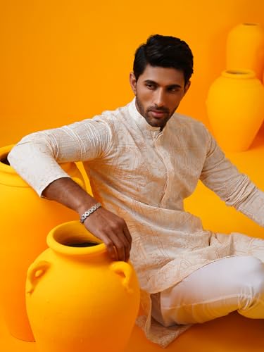 Sojanya (Since 1958 Men'S Cotton Silk Kantha Thread Embroidered Long Kurta2