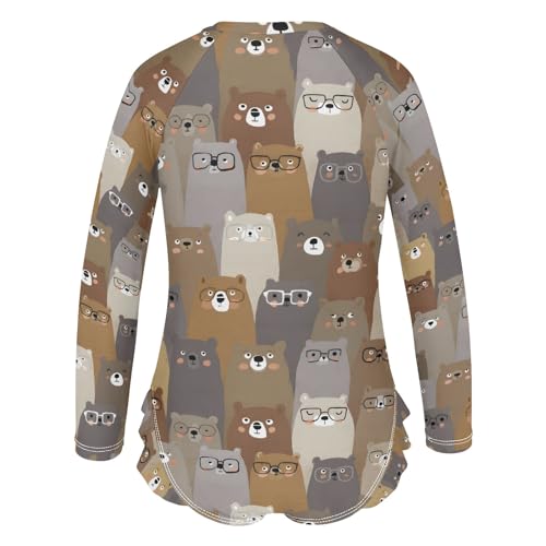 ALAZA Toddler Swimsuit Girl Bathing Suit Swimwear Rash Guard Bear Cute Brown Long Sleeve 3T3
