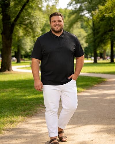 Camisetas Polo para Hombre Grande y Alto, de Punto Ligero con Cremallera Parcial y Bajo Curvado, Estilo Informal para Salir, Tallas 2XL a 7XL miniatura 3