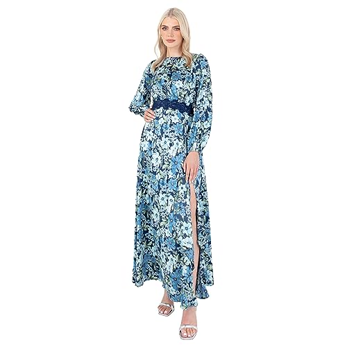 Robe de soirée en satin haut de gamme avec dentelle fine et coupe empire distinguée