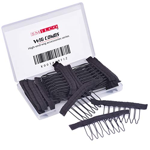 Smilco Wig Clips Pack of 25 PCS Metal Wig Combs for Wig Caps Making Wigs Black (25 Pieces a pack) (25 PCS a Pack)