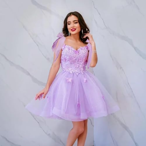 Fanciest 3D Butterfly Off Shoulder Homecoming Dresses Short Tulle Prom Dress for Teens Bow Strap Cocktail Party Dress3