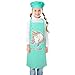 Beinou Delantal niños, gorro de chef, unicornio, tiburón, correa ajustable con 2 bolsillos para niño, niña, regalo, pintura, cocina, hornear, cocina