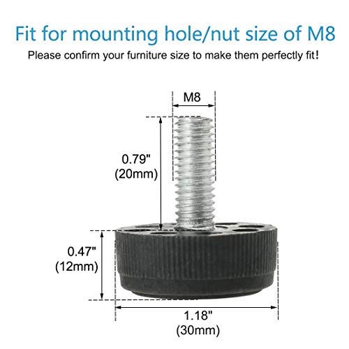 Sourcingmap M8 x 20 x 30mm Leveling Feet Adjustable Leveler Floor Protector Cover Support for Furniture Leg 8 Pack - Image 2