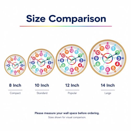 Image of Roymnie Wall Clock 10 inch for Kids Learning Teaching Silent Battery Operated | Learning to Tell Time Easily Non Ticking Analog Colorful Teaching Time Clock Decorative for Kids Room Classroom School Modern