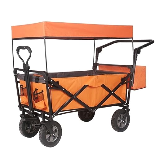 Carrito de playa plegable con ruedas, carrito de jardín de metal con toldo, fácil transporte y freno, perfecto para acampar y actividades al aire libre