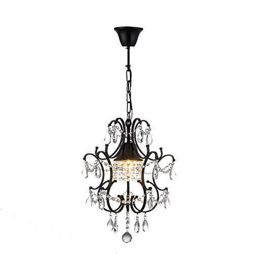 Lustre en cristal de style moderne noir avec pampilles élégantes
