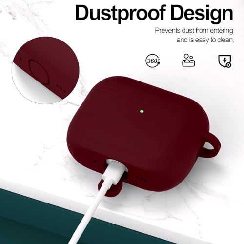 Image of New Soft Silicone Case Compatible with Apple AirPods Pro 3 Generation (2025) Protective Silicone 360 Full Protection Dust-Proof Shockproof Case Cover with Hook (Cover Only) (Burgundy)