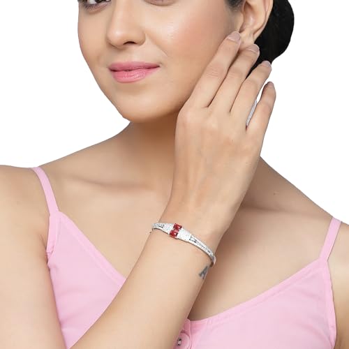 Image of ZENEME Rhodium-Plated Square Shaped American Diamond Studded Kada Bracelet For Girls and Women