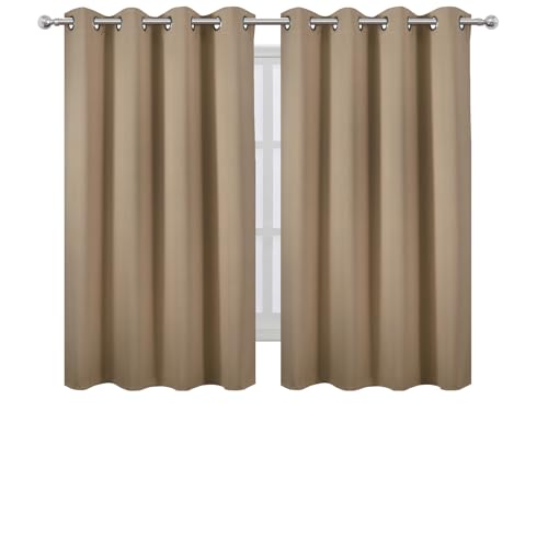 Image of LEMOMO Blackout Curtains 66 x 54 Inch Long Natural Curtains Set of 2 Panels Room Darkening Curtains for Bedroom and Living Room