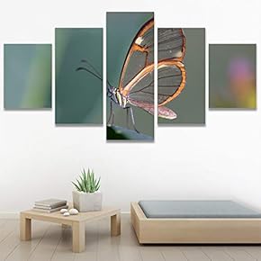 SIGNWIN 5 Panel Canvas Wall Art Birds Butterfly...
