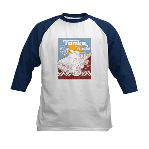 CafePress Tonka 75Th Trucks Baseball Jersey Kids Cotton Baseball Jersey, 3/4 Raglan Sleeve Shirt Navy/White
