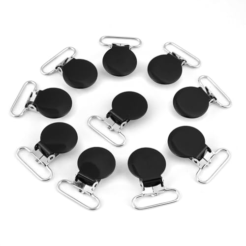 Riuulity 10Pcs 25mm Suspender Clips, Metal Material with Glossy Finish, for Pacifier Strap Holder or Clothes Accessory (Black)