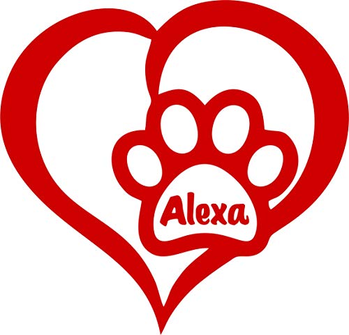Tshirt Rocket Heart Pawprint Decal - Free Name Personalization - Paw Print Inside Heart - Vinyl Car Decal Window Sticker (5", Red) #TOP4