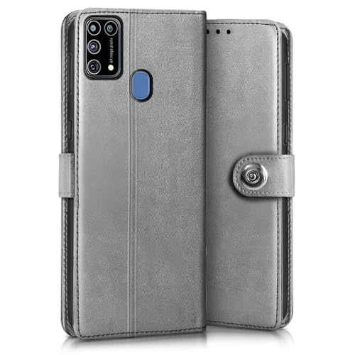 Image of WOW IMAGINE Shock Proof Flip Cover Back Case for Samsung Galaxy M31 | F41 | M31 Prime (Magnetic Button Flip Case | Wallet Pockets & Stand | Leather Finish | Stone Grey)