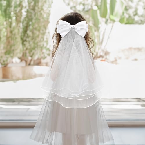 Vividsun First Communion Veil White Holy Communion Headpiece with Comb4