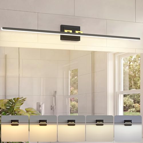 Image of VOLISUN Modern Bathroom Vanity Light 48 inch, Rotatable, 30W Dimmable 5CCT Led Bathroom Light Fixture Over Mirror, Black Gold Bar Vanity Light for Bathroom Mirror Cabinets-ETL Certificated