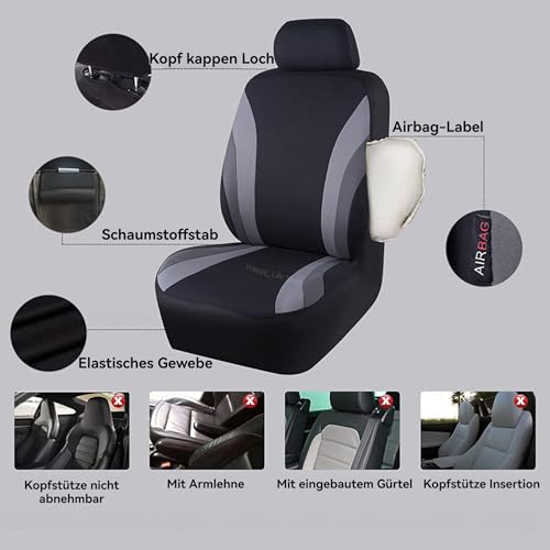 UUE Autositzbezüge Universal Fit Komplettset, Sitzbezüge Auto Universal Set (Vollständige Reihe, Grau und Schwarz), Auto-Schonbezüge für Normalsitze, 2 Vordersitzbezüge, 1 Rücksitzbezug