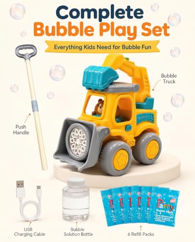 Excavator Automatic Bubble Machine for Toddler Kid Toy 3 4 5 6 7 8 Year Old Little Boy Girl Gift Lawn Mower Maker Blower Summer Outdoor Push Toys Easter Christmas Birthday Present - Image 2