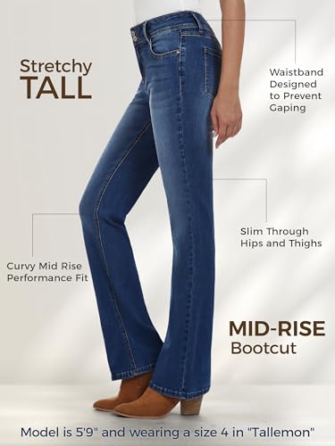 Tall Women's 34"/36"/38" Inseam Curvy Bootcut Jeans Mid-Rise Stretchy Denim Pants Classic Bell Bottom Trouser3