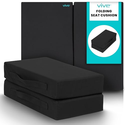 Vive Orthopedic Seat Cushion - Folding Wheelchair Cushion - for Stadium Car Office Chair Seat - Portable Coccyx Pad for Comfort Support Pillow for Sciatica Lower Back Tailbone Pain Relief